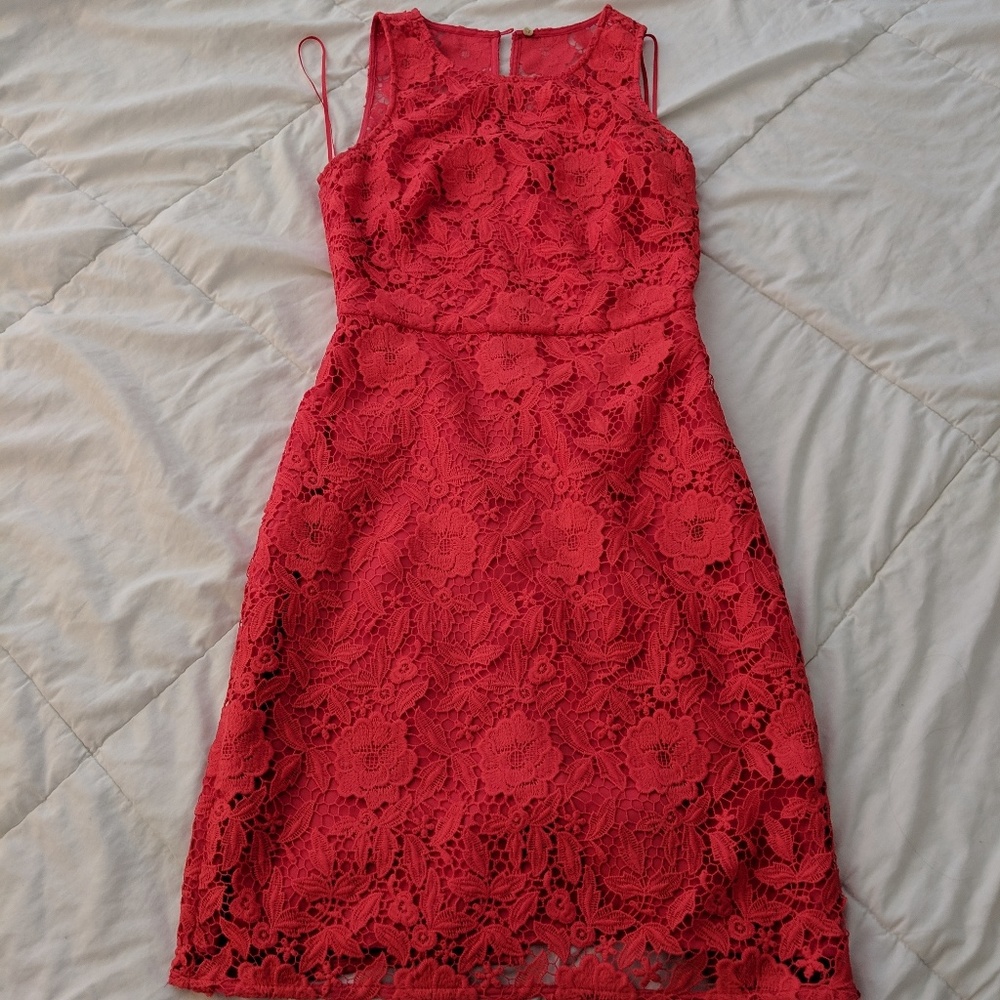 J. Crew coral lace knee length dress
